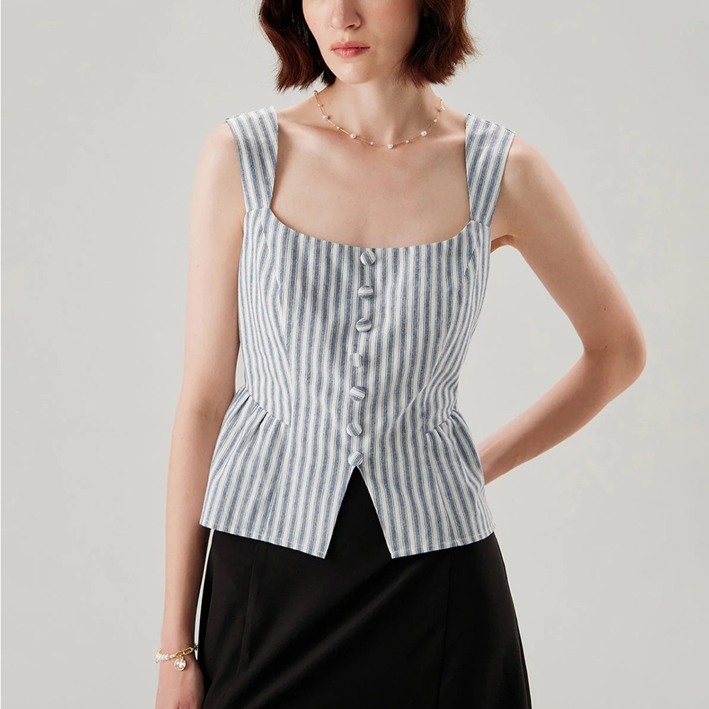 Rihoas Blue Striped Square Neck Tank Top